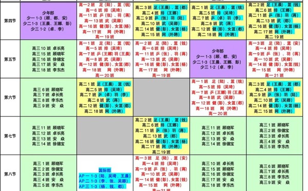 天一中学学校体育课表公示