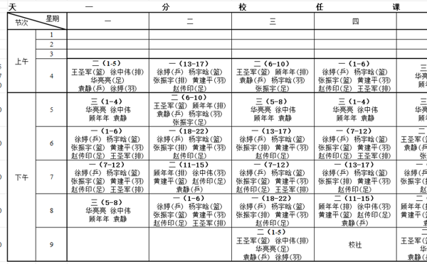 天一中学宛山湖分校2025学年体育课表公示