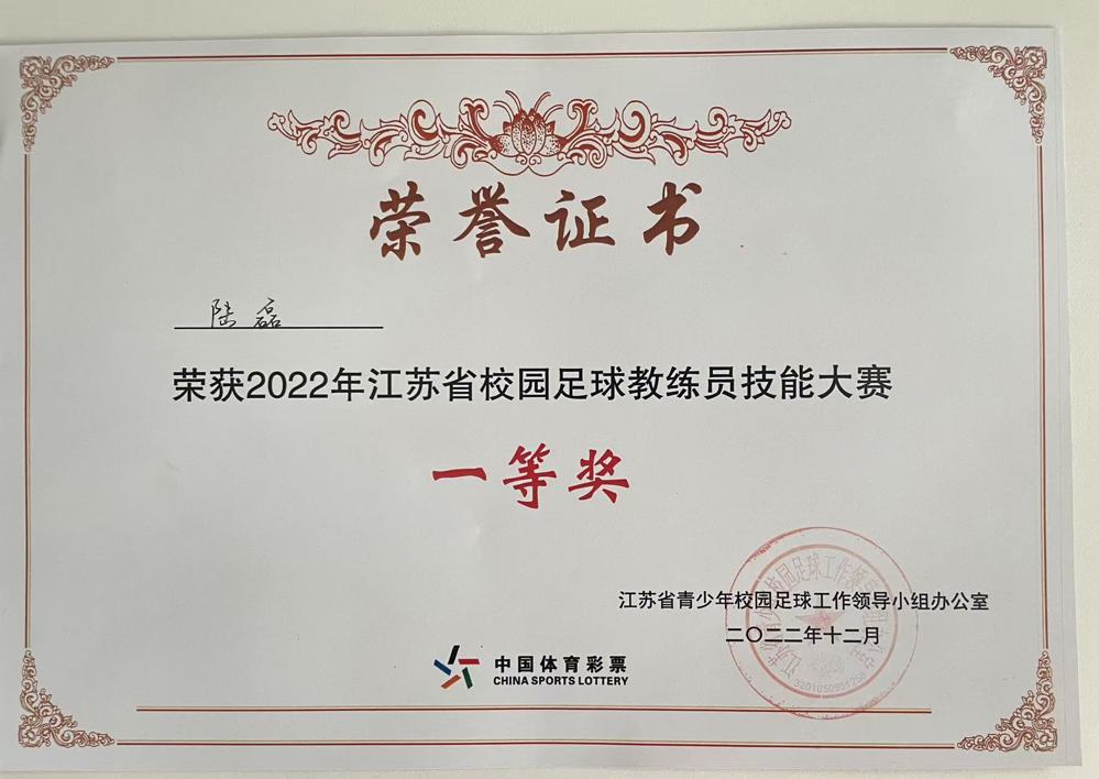 2022年江苏省校园足球教练员技能大赛一等奖